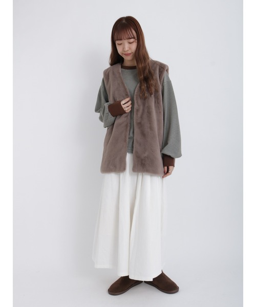 Samansa Mos2（サマンサ モスモス）の「スムースボーダーTシャツ（Tシャツ/カットソー・レディース・オフホワイト/グリーン/ピンク/ミント・ﾌﾘ-）」の9枚目の写真