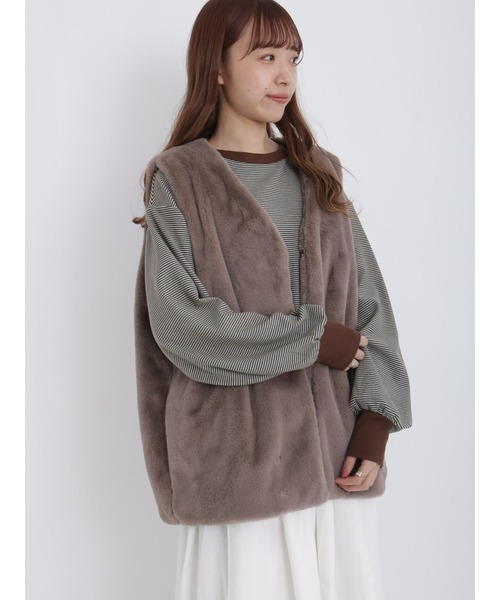 Samansa Mos2（サマンサ モスモス）の「スムースボーダーTシャツ（Tシャツ/カットソー・レディース・オフホワイト/グリーン/ピンク/ミント・ﾌﾘ-）」の10枚目の写真