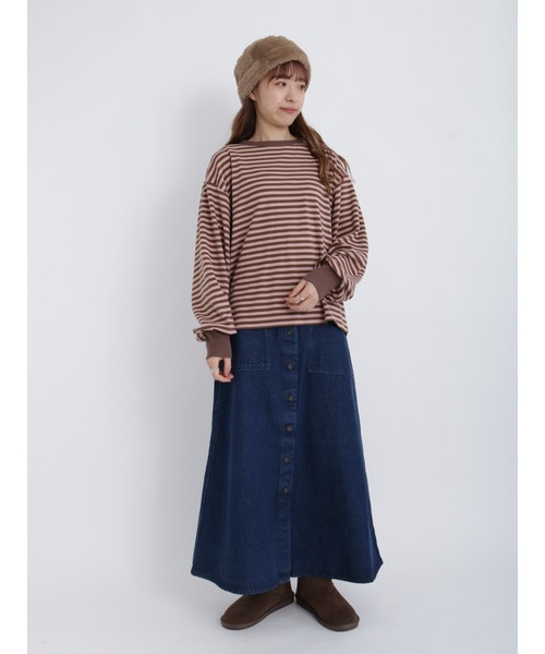 Samansa Mos2（サマンサ モスモス）の「スムースボーダーTシャツ（Tシャツ/カットソー・レディース・オフホワイト/グリーン/ピンク/ミント・ﾌﾘ-）」の14枚目の写真