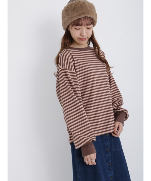 Samansa Mos2（サマンサ モスモス）の「スムースボーダーTシャツ（Tシャツ/カットソー・レディース・オフホワイト/グリーン/ピンク/ミント・ﾌﾘ-）」の16枚目の写真