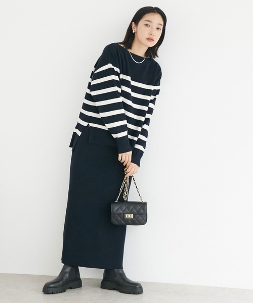 ボートネックＢＩＧニット＋リブタイトスカート