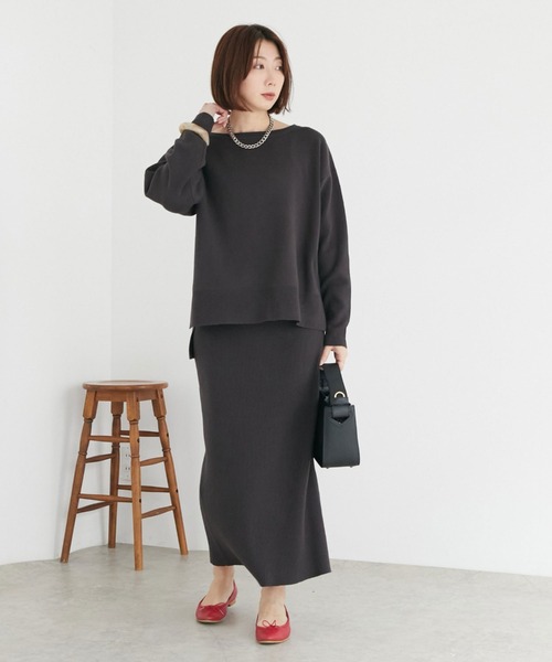 ボートネックＢＩＧニット＋リブタイトスカート
