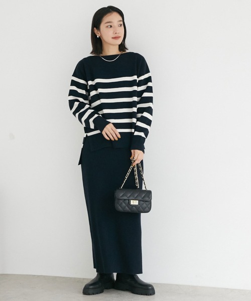 ボートネックＢＩＧニット＋リブタイトスカート