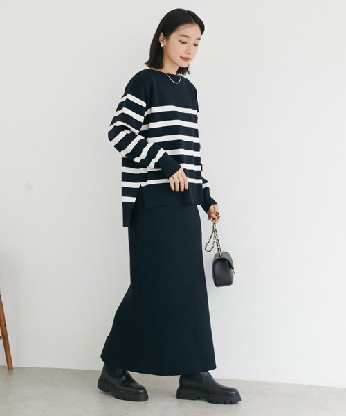 ボートネックＢＩＧニット＋リブタイトスカート