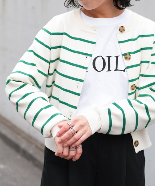 COLONY 2139（コロニートゥーワンスリーナイン）の「エステルヤーンボーダークロップドカーディガン（カーディガン/ボレロ・レディース・ホワイト/ホワイト系その他/ネイビー/ベージュ・FREE）」の3枚目の写真