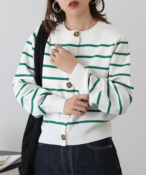 COLONY 2139（コロニートゥーワンスリーナイン）の「エステルヤーンボーダークロップドカーディガン（カーディガン/ボレロ・レディース・ホワイト/ホワイト系その他/ネイビー/ベージュ・FREE）」の21枚目の写真