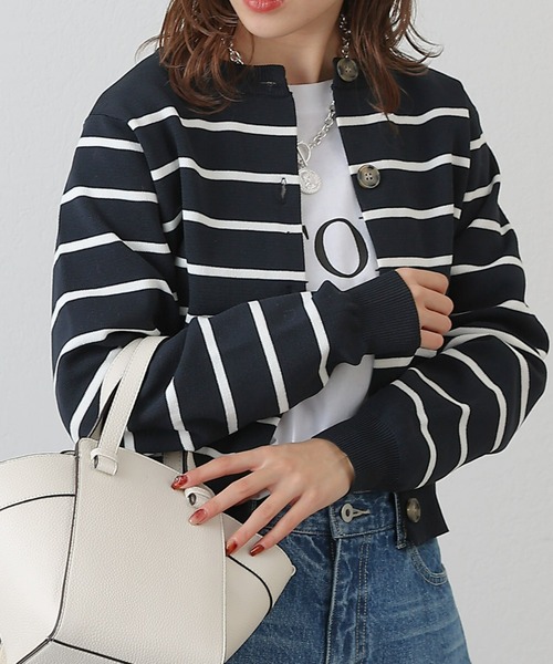 COLONY 2139（コロニートゥーワンスリーナイン）の「エステルヤーンボーダークロップドカーディガン（カーディガン/ボレロ・レディース・ホワイト/ホワイト系その他/ネイビー/ベージュ・FREE）」の14枚目の写真