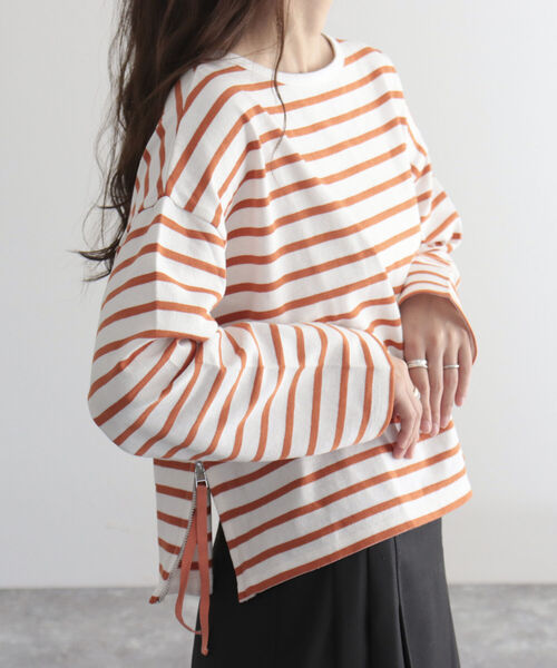 fredy emue（フレディエミュ）の「ボーダーサイドジッププルオーバーカットソー（Tシャツ/カットソー・レディース・ブルー系その他/ブルー系その他7/オレンジ系その他・38）」の6枚目の写真