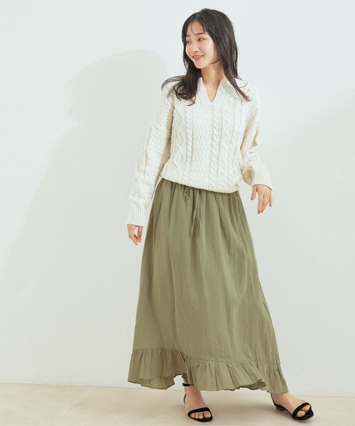 Jayro(ジャイロ)の「綿ローン裾切替スカート(スカート・レディース・グリーン/ベージュ/ダークブラウン・M)」の19枚目の写真