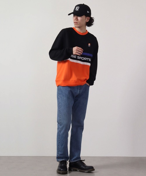 MODISH GAZE(モディシュガゼ)の「MODISH GAZE 裏毛 クルーネック 長袖 スウェット バイカラー切替(スウェット・メンズ・ネイビー/ブラック/オフホワイト・M/L)」の12枚目の写真
