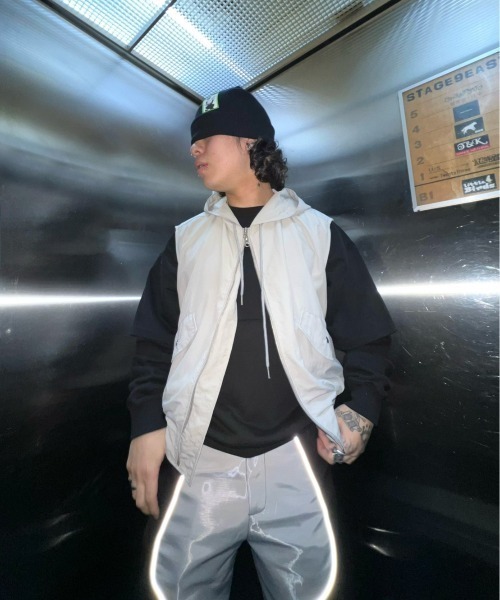 XU(エックスユー)の「ストリートファッション XU エックスユー sleeveless zip hoodie オーバーサイズ ジップパーカー オーバーサイズパーカー パーカー 袖なし(パーカー・メンズ・ブラック/グレー・ONE SIZE)」の12枚目の写真