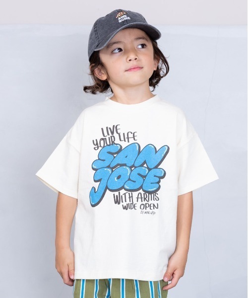 Life Support Products（ライフサポートプロダクツ）の「半袖プリントTee(80～150cm)（Tシャツ/カットソー・キッズ・チャコール/モカ/ダークブルー/マスタード/オレンジ/モスグリーン/ライトピンク/アイボリー/ブルー/オフホワイト・80/90/95/100/110/120/130/140/150）」の2枚目の写真