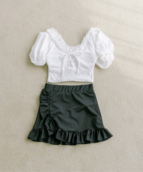 OLIVE des OLIVE(オリーブデオリーブ)の「レースアップ2ピースswim wear 1031180120(水着・レディース・オフホワイト/サックスブルー・FREE)」の4枚目の写真