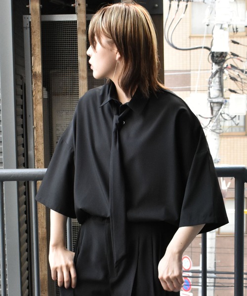 ブラウス シャツ ネクタイ付半袖シャツ レディース JUST A NOON ブラウス シャツ ネクタイ付きショートスリーブ