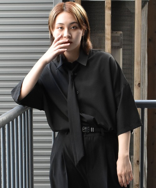 h.NAOTO STEAM 新品未使用品 ネクタイ付き半袖シアーブラウス