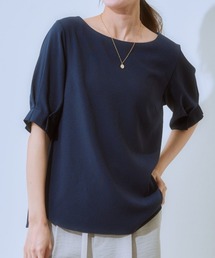【接触冷感/UVカット/吸汗速乾】デザインスリーブブラウス ストレッチコードレーンシリーズ <セットアップ対応>
