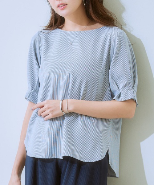 7days Life Styling(セブンデイズライフスタイリング)の「【吸汗速乾】デザインスリーブブラウス(ストレッチコードレーンシリーズ)(シャツ/ブラウス・レディース・ネイビー×ホワイト/ネイビー系・M/L/LL/3L/S)」の18枚目の写真