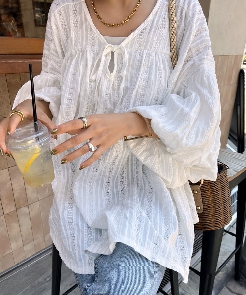 ISOOK（アイスー）の「Balloon sleeve loose blouse / バルーンスリーブルーズブラウス（シャツ/ブラウス・レディース・ブラック/アイボリー・FREE）」の8枚目の写真