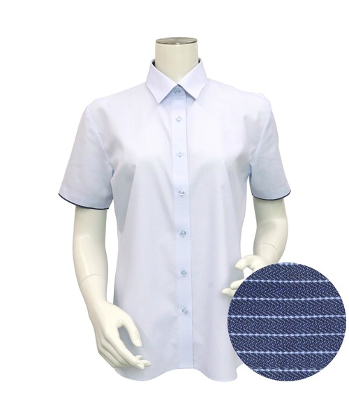 TOKYO SHIRTS(トウキョウシャツ)の「形態安定ノーアイロン レギュラー衿 半袖ビジネスワイシャツ(ビジネスシャツ・レディース・ライトブルー・M/L/XS/S/LL/XL)」の2枚目の写真