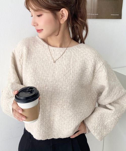 moment+(モーメントプラス)の「前後2WAYポップコーン編みスカラップリボンミックスニットカーディガン(カーディガン/ボレロ・レディース・モカ/ピンク/ナチュラル/チャコールグレー/ブラウン・M/L)」の22枚目の写真