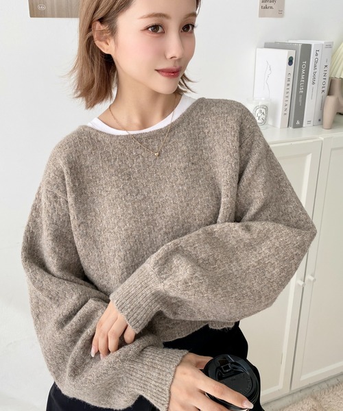 moment+(モーメントプラス)の「前後2WAYポップコーン編みスカラップリボンミックスニットカーディガン(カーディガン/ボレロ・レディース・モカ/ピンク/ナチュラル/チャコールグレー/ブラウン・M/L)」の14枚目の写真