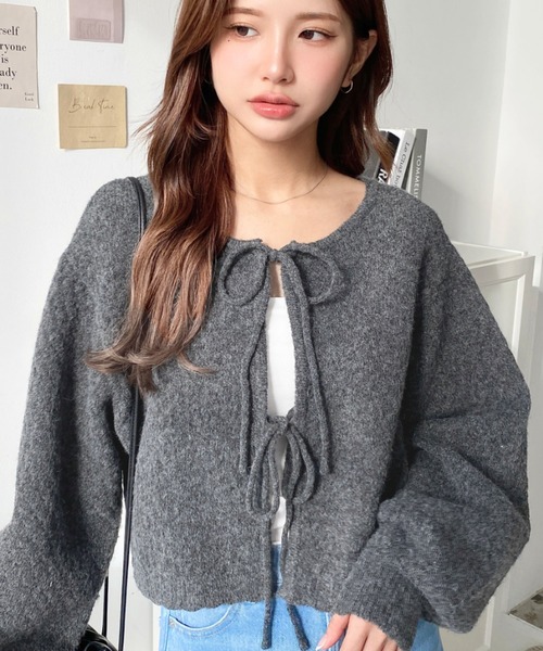 セール】前後2WAYポップコーン編みスカラップリボンミックスニット