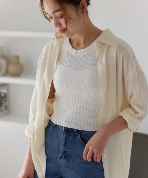 Edit Sheen(エディットシーン)の「バックボタンシアーシャツ(シャツ/ブラウス・レディース・ブルー/ホワイト/ベージュ・M)」の13枚目の写真