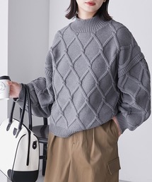 スポンディッシュダイヤケーブルハイネックニットプルオーバー