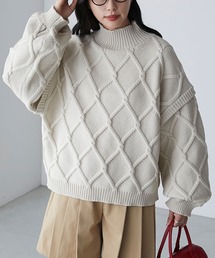 スポンディッシュダイヤケーブルハイネックニットプルオーバー