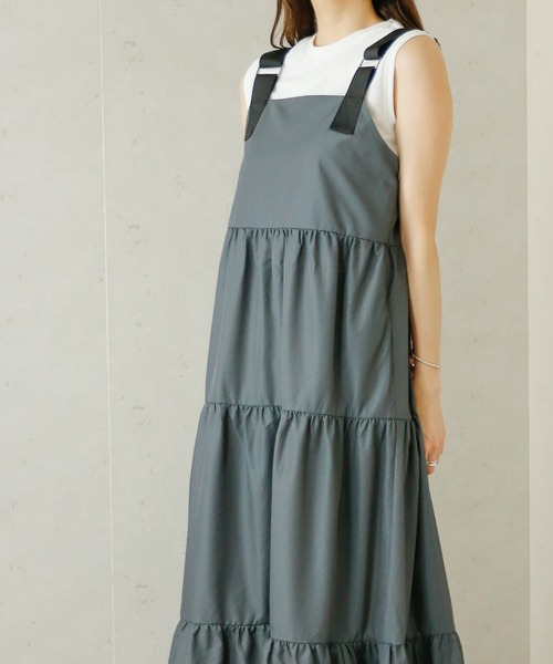 Per sist ence(パーシエンス)の「Per sist ence/パーシエンス ナイロンティアードワンピース(ワンピース・レディース・ブラック/チャコールグレー/カーキ・FREE)」の3枚目の写真