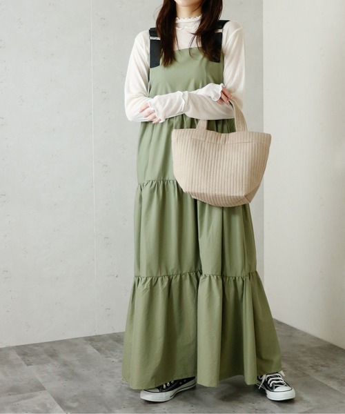 Per sist ence(パーシエンス)の「Per sist ence/パーシエンス ナイロンティアードワンピース(ワンピース・レディース・ブラック/チャコールグレー/カーキ・FREE)」の5枚目の写真