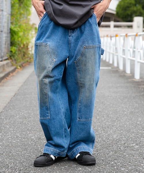 WEGO（ウィゴー）の「WEGO/ダブルニー ワイドペインターパンツ（デニムパンツ・メンズ・インディゴブルー・LARGE/MEDIUM）」の10枚目の写真