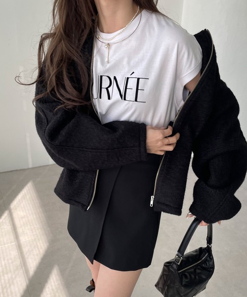 andme(アンドミー)の「圧縮ブークレノーカラーブルゾン(ブルゾン・レディース・アイボリー/ブラック/モカ・M)」の16枚目の写真