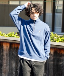 【KANGOL/カンゴール】ビッグシルエット ワンポイントロゴ刺繍 裏起毛 ハーフジップスウェット トレーナー フロントジップ