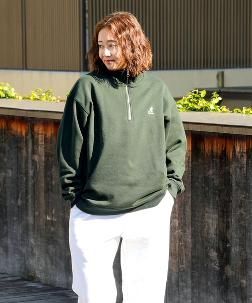 KANGOL(カンゴール)の「【KANGOL/カンゴール】ビッグシルエット ワンポイントロゴ刺繍 裏起毛 ハーフジップスウェット トレーナー フロントジップ(スウェット・メンズ・ブルー/グレー/ホワイト/ダークグリーン・MEDIUM/LARGE/X-LARGE)」の3枚目の写真