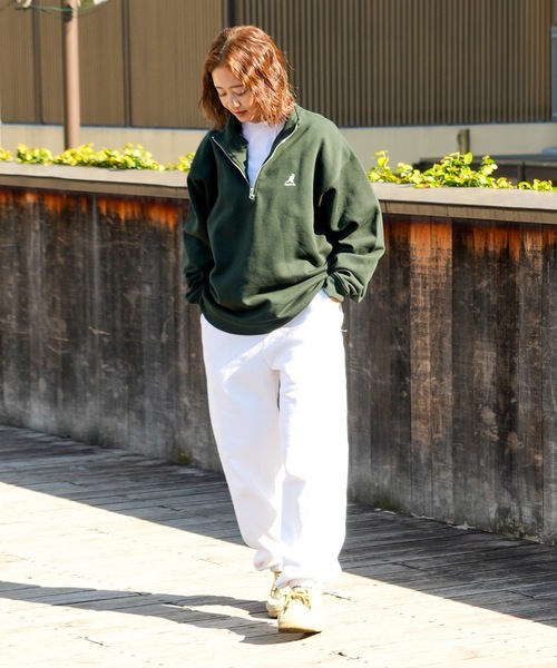 KANGOL(カンゴール)の「【KANGOL/カンゴール】ビッグシルエット ワンポイントロゴ刺繍 裏起毛 ハーフジップスウェット トレーナー フロントジップ(スウェット・メンズ・ブルー/グレー/ホワイト/ダークグリーン・MEDIUM/LARGE/X-LARGE)」の18枚目の写真