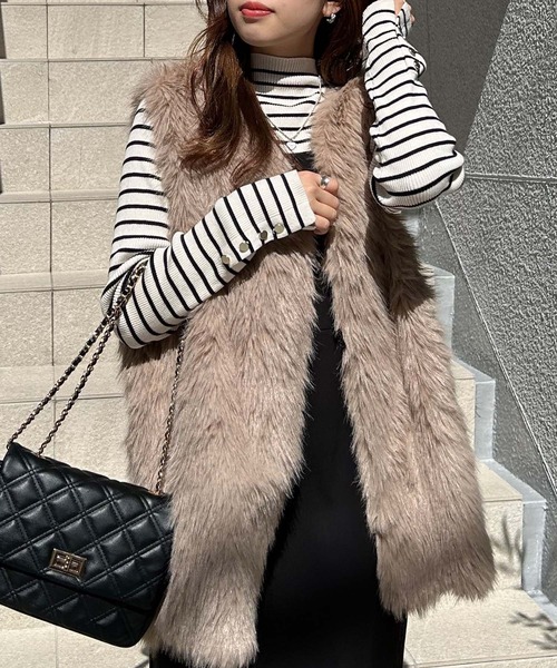 INGNI（イング）の「エコファーベスト（その他アウター・レディース・アイボリー/ライトグレー/ベージュ・M）」の3枚目の写真