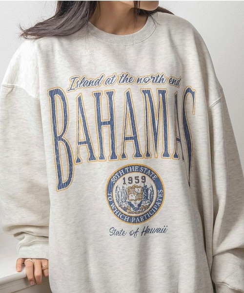 make a ray!(メイク ア レイ!)の「【0】CHRISTOPHER&BAHAMAS ヴィンテージ加工 カレッジロゴプリント スウェット/ビッグシルエット(スウェット・レディース・チャコールグレー/アッシュグレー/オートミール/ブラック系その他/グレー/シルバーグレー/ブラック/ネイビー・M/L/XL)」の7枚目の写真