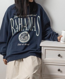 【0】CHRISTOPHER&BAHAMAS ヴィンテージ加工 カレッジロゴプリント スウェット/ビッグシルエット