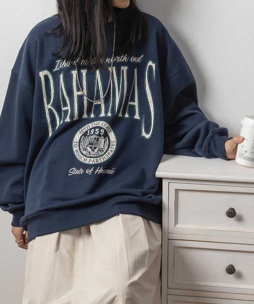 make a ray!(メイク ア レイ!)の「【0】CHRISTOPHER&BAHAMAS ヴィンテージ加工 カレッジロゴプリント スウェット/ビッグシルエット(スウェット・レディース・チャコールグレー/アッシュグレー/オートミール/ブラック系その他/グレー/シルバーグレー/ブラック/ネイビー・M/L/XL)」の8枚目の写真