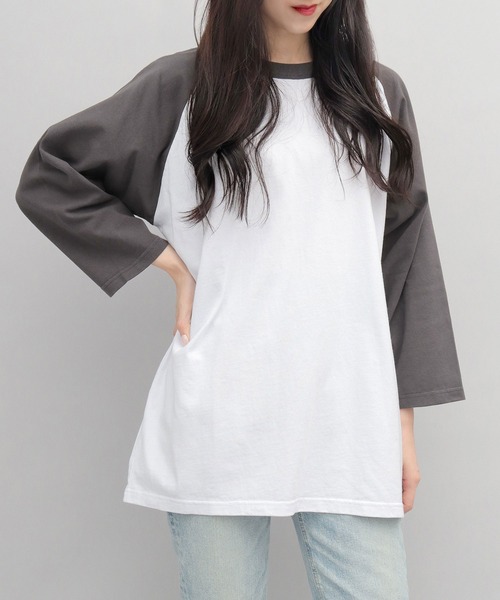 Goodwear（グッドウェア）の「＜A.M.S.別注＞ USAコットン ラグラン 七分袖 ロングスリーブ Tシャツ ルーズシルエット（Tシャツ/カットソー・メンズ・ホワイト系その他4/ホワイト系その他3/グレー系その他/グレー系その他2/ホワイト系その他2/ホワイト系その他・L/XL/M）」の2枚目の写真