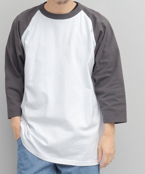 【関税込み】AMOMENTO グレー ラグラン キュプラ トップス A.M.S.別注＞ USAコットン ラグラン 七分袖 ロングスリーブ T
