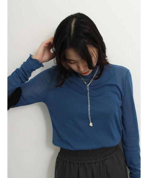 Samansa Mos2 blue（サマンサモスモスブルー）の「シアーリブハイネックロンT（Tシャツ/カットソー・レディース・ブラック/キナリ/キャメル/ブルー・F）」の3枚目の写真