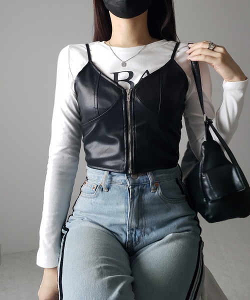 トップス leather bisuche 楽天市場】ビスチェ 黒 レザー（トップス｜レディース