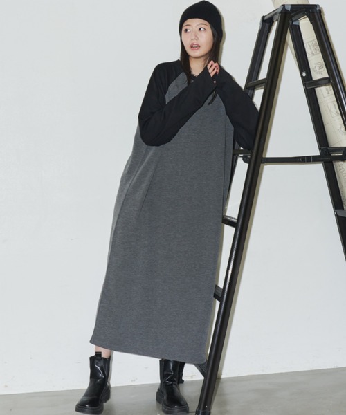 Auntie Rosa Holiday（アンティローザホリデー）の「ラグランスウェットワンピース（ワンピース・レディース・ナチュラル/チャコールグレー・FREE）」の3枚目の写真