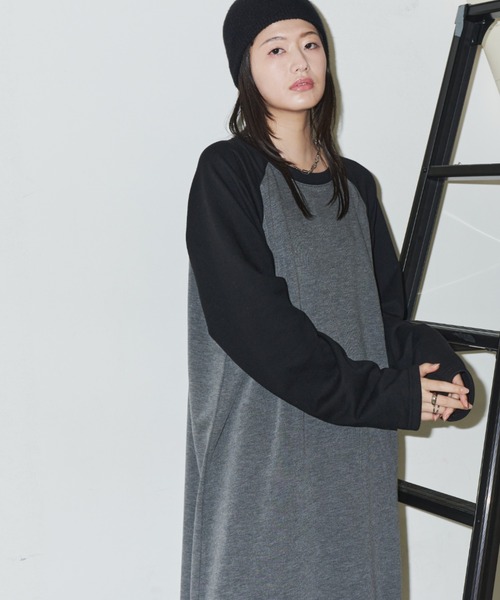 Auntie Rosa Holiday（アンティローザホリデー）の「ラグランスウェットワンピース（ワンピース・レディース・ナチュラル/チャコールグレー・FREE）」の6枚目の写真