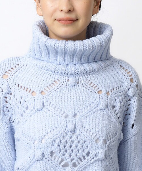 OPAQUE.CLIP（オペークドットクリップ）の「◆≪M-LLsize≫ ぽこぽこスカシ編み柄タートルニット【洗濯機洗い可】（ニット/セーター・レディース・サックスブルー/グレー/オフホワイト・38/42/40）」の16枚目の写真