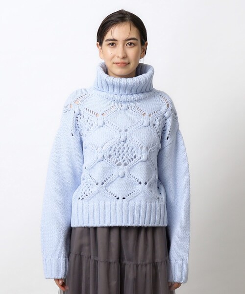 OPAQUE.CLIP（オペークドットクリップ）の「◆≪M-LLsize≫ ぽこぽこスカシ編み柄タートルニット【洗濯機洗い可】（ニット/セーター・レディース・サックスブルー/グレー/オフホワイト・38/42/40）」の18枚目の写真