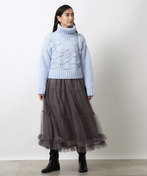 OPAQUE.CLIP（オペークドットクリップ）の「◆≪M-LLsize≫ ぽこぽこスカシ編み柄タートルニット【洗濯機洗い可】（ニット/セーター・レディース・サックスブルー/グレー/オフホワイト・38/42/40）」の21枚目の写真