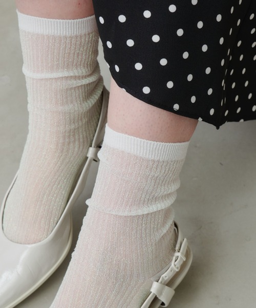 Aunt Marie's（アントマリーズ）の「シアーラメカラーリブソックス（ソックス/靴下・レディース・ブラック/シルバー/ピンク/ホワイト/ゴールド・FREE）」の6枚目の写真